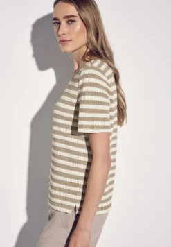 Street One Shirts*Strick-Look Streifenshirt safari beige