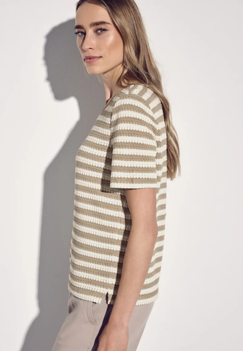 Street One Shirts*Strick-Look Streifenshirt safari beige