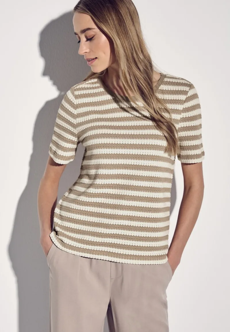 Street One Shirts*Strick-Look Streifenshirt safari beige