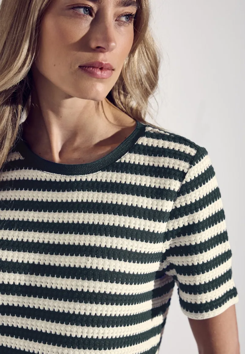 Street One Shirts*Strick-Look Streifenshirt hunter green