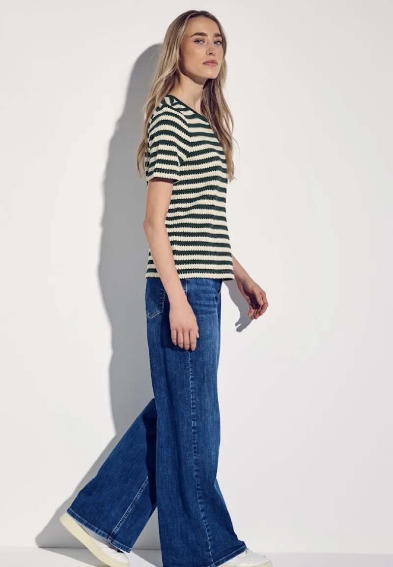 Street One Shirts*Strick-Look Streifenshirt hunter green