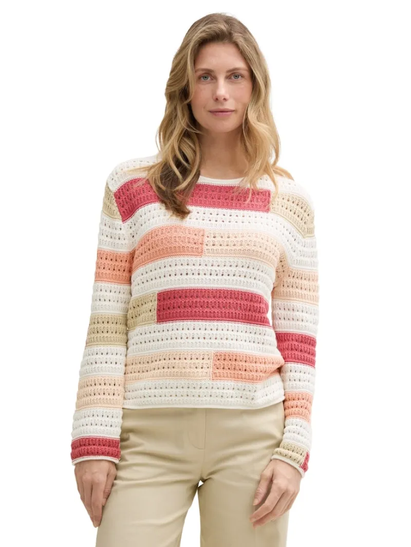 Tom Tailor Pullover & Sweatshirts*Strickpullover aus Bio-Baumwolle fresh berry highlight stripe