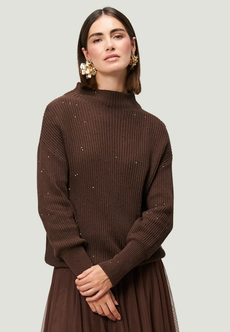 Zero Pullover & Sweatshirts*Strickpullover mit Pailletten brownbrown