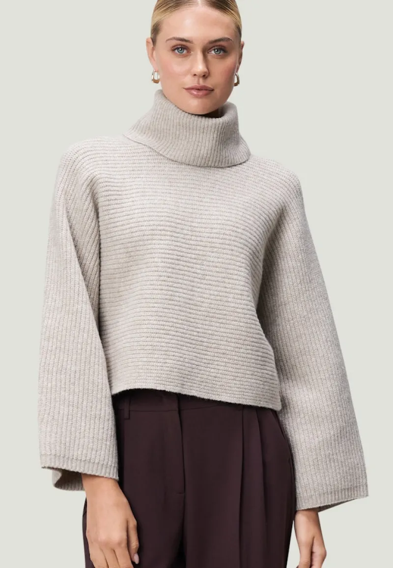 Zero Pullover & Sweatshirts*Strickpullover mit Rollkragen beige melange