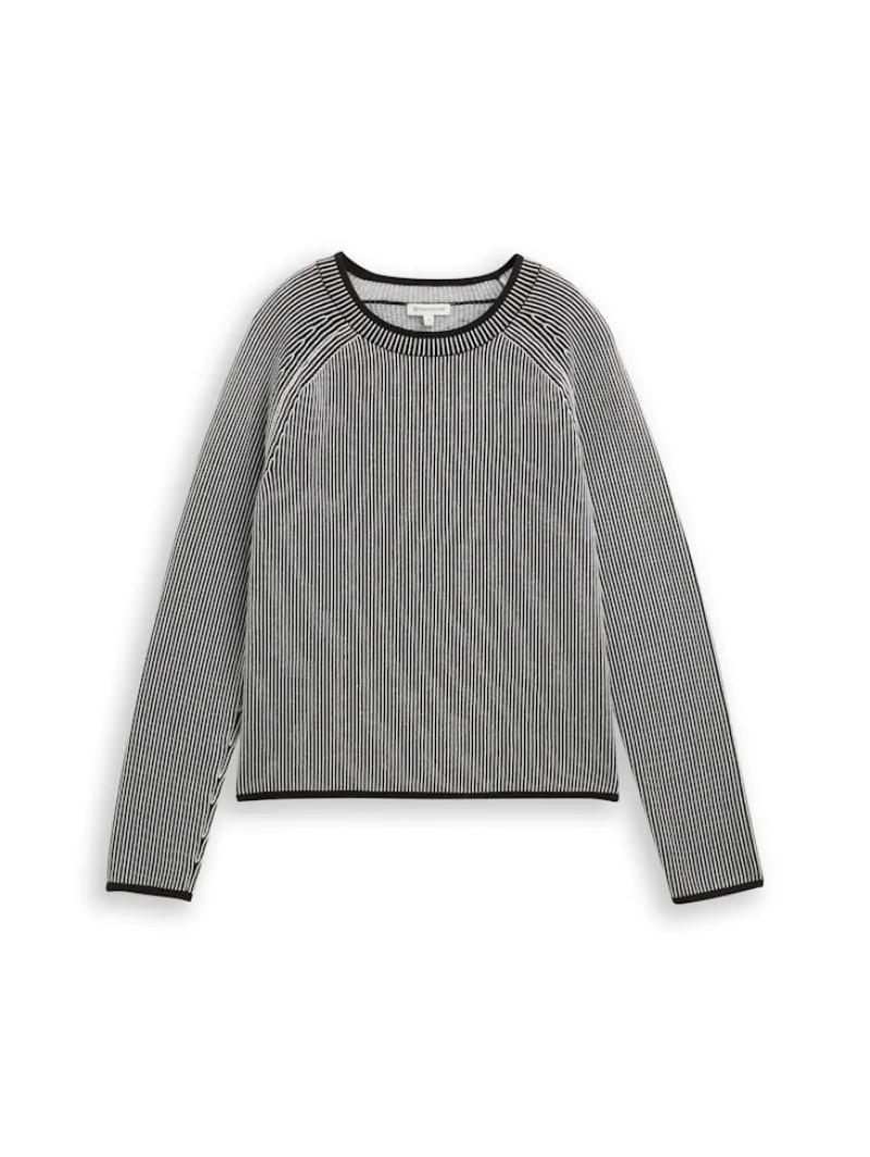 Tom Tailor Pullover & Sweatshirts*Strickpullover mit Rundhalsausschnitt black white plaited knit