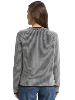 Tom Tailor Pullover & Sweatshirts*Strickpullover mit Rundhalsausschnitt black white plaited knit