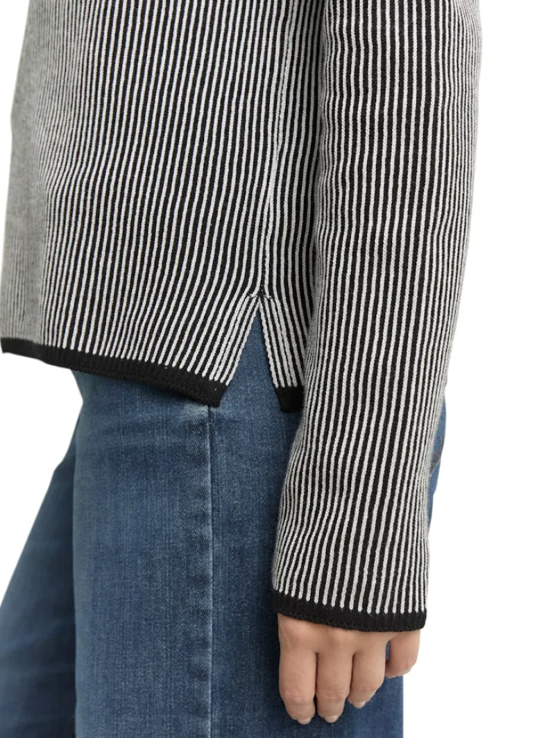 Tom Tailor Pullover & Sweatshirts*Strickpullover mit Rundhalsausschnitt black white plaited knit