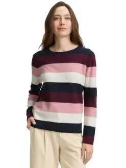 Tom Tailor Pullover & Sweatshirts*Strickpullover mit Rundhalsausschnitt big rose knit stripe