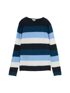 Tom Tailor Pullover & Sweatshirts*Strickpullover mit Rundhalsausschnitt big teal knit stripe