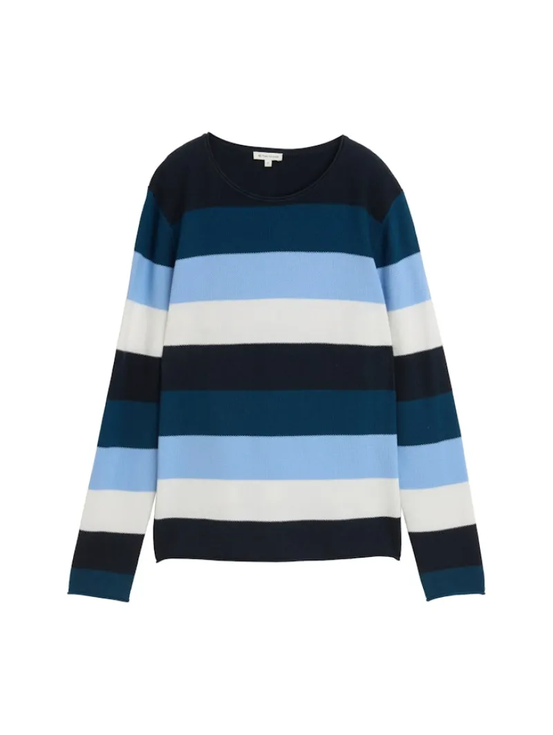 Tom Tailor Pullover & Sweatshirts*Strickpullover mit Rundhalsausschnitt big teal knit stripe