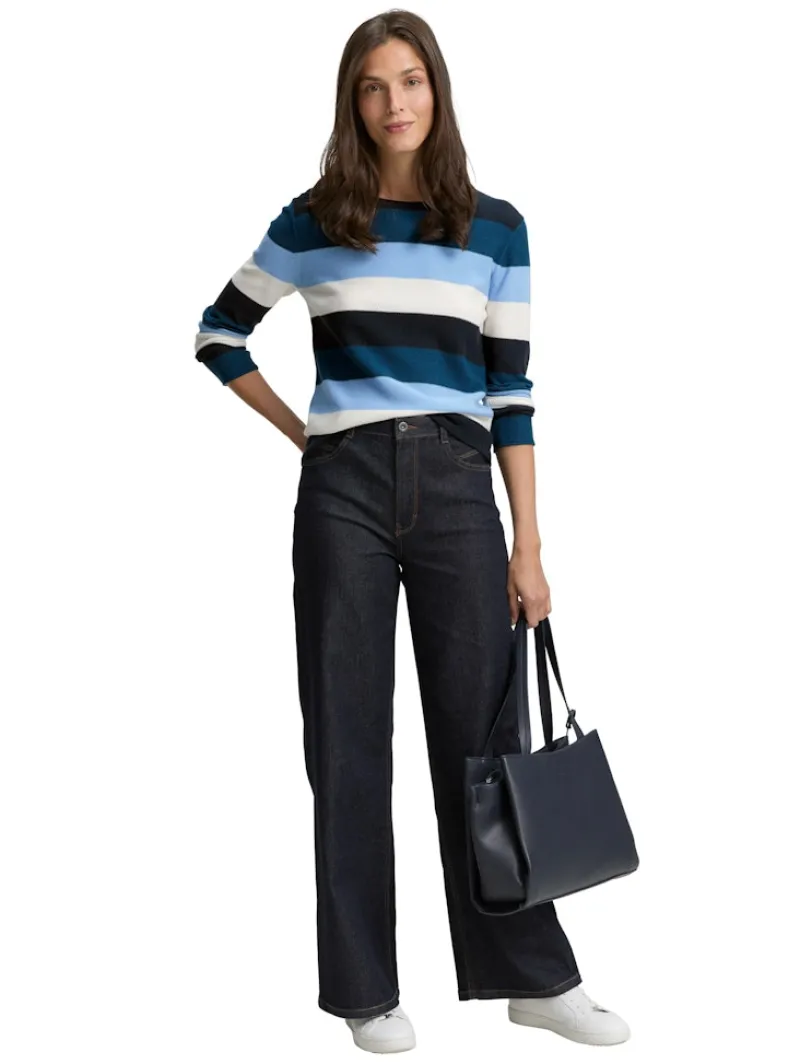 Tom Tailor Pullover & Sweatshirts*Strickpullover mit Rundhalsausschnitt big teal knit stripe