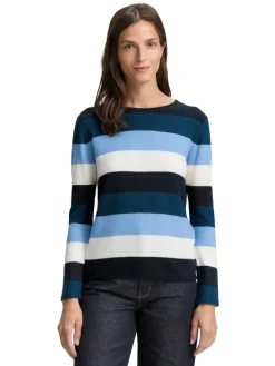 Tom Tailor Pullover & Sweatshirts*Strickpullover mit Rundhalsausschnitt big teal knit stripe