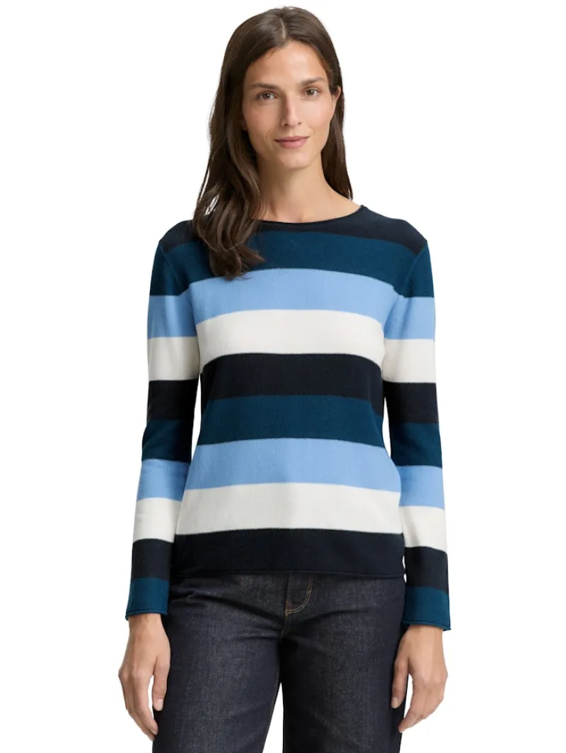 Tom Tailor Pullover & Sweatshirts*Strickpullover mit Rundhalsausschnitt big teal knit stripe