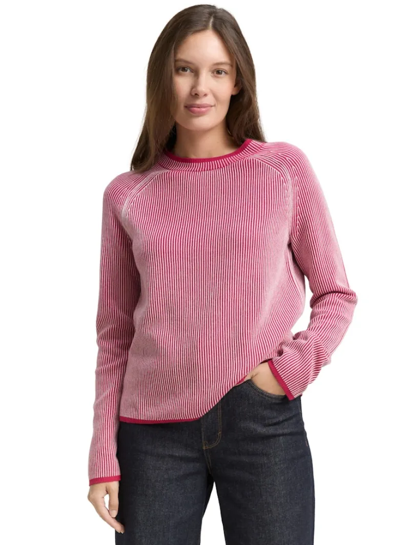 Tom Tailor Pullover & Sweatshirts*Strickpullover mit Rundhalsausschnitt pink plaited knit