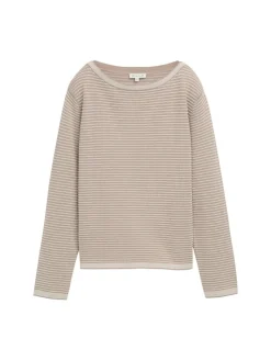 Tom Tailor Pullover & Sweatshirts*Strickpullover mit U-Boot-Ausschnitt soft taupe bubble knit stripe