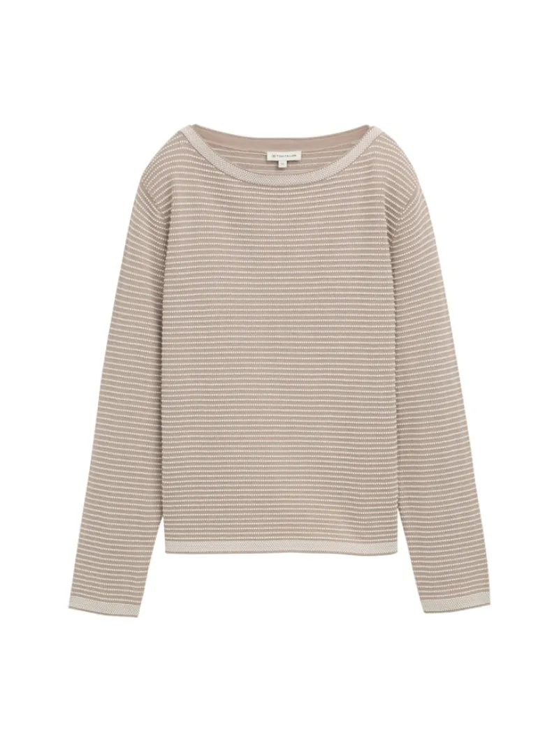 Tom Tailor Pullover & Sweatshirts*Strickpullover mit U-Boot-Ausschnitt soft taupe bubble knit stripe