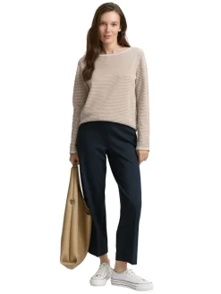 Tom Tailor Pullover & Sweatshirts*Strickpullover mit U-Boot-Ausschnitt soft taupe bubble knit stripe