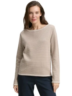 Tom Tailor Pullover & Sweatshirts*Strickpullover mit U-Boot-Ausschnitt soft taupe bubble knit stripe