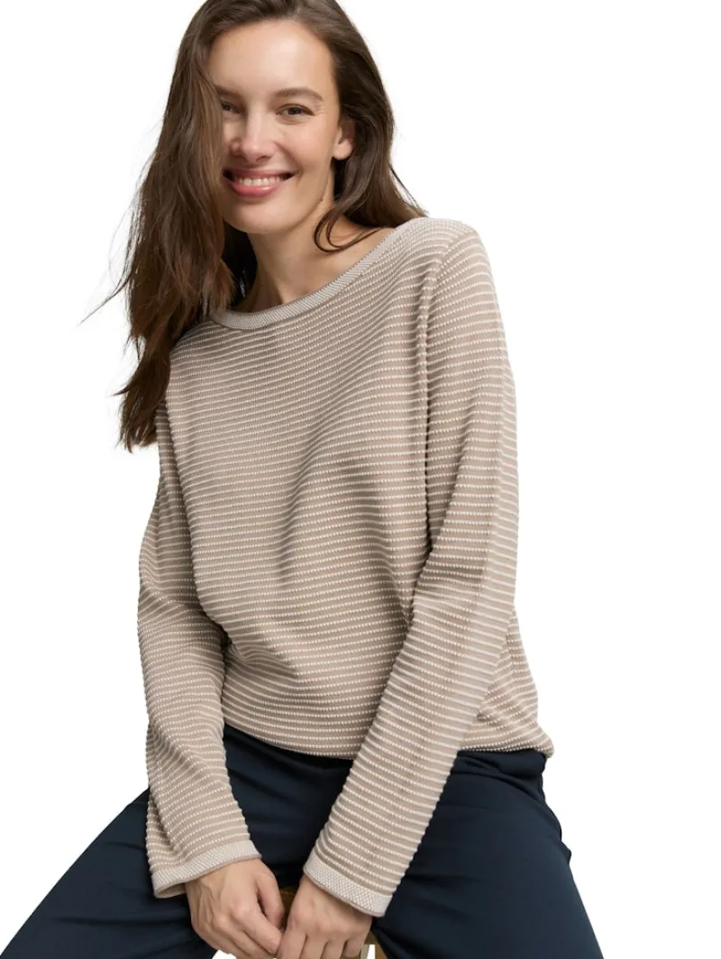 Tom Tailor Pullover & Sweatshirts*Strickpullover mit U-Boot-Ausschnitt soft taupe bubble knit stripe
