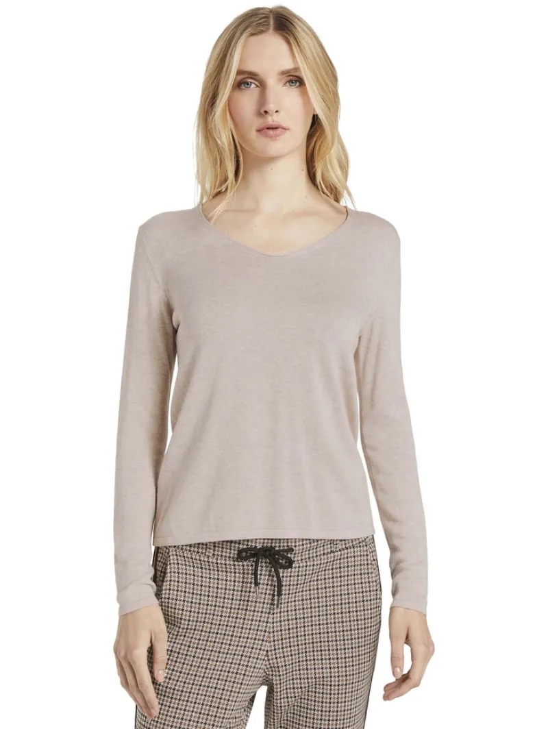 Tom Tailor Pullover & Sweatshirts*Strickpullover mit V-Ausschnitt desert sand melange