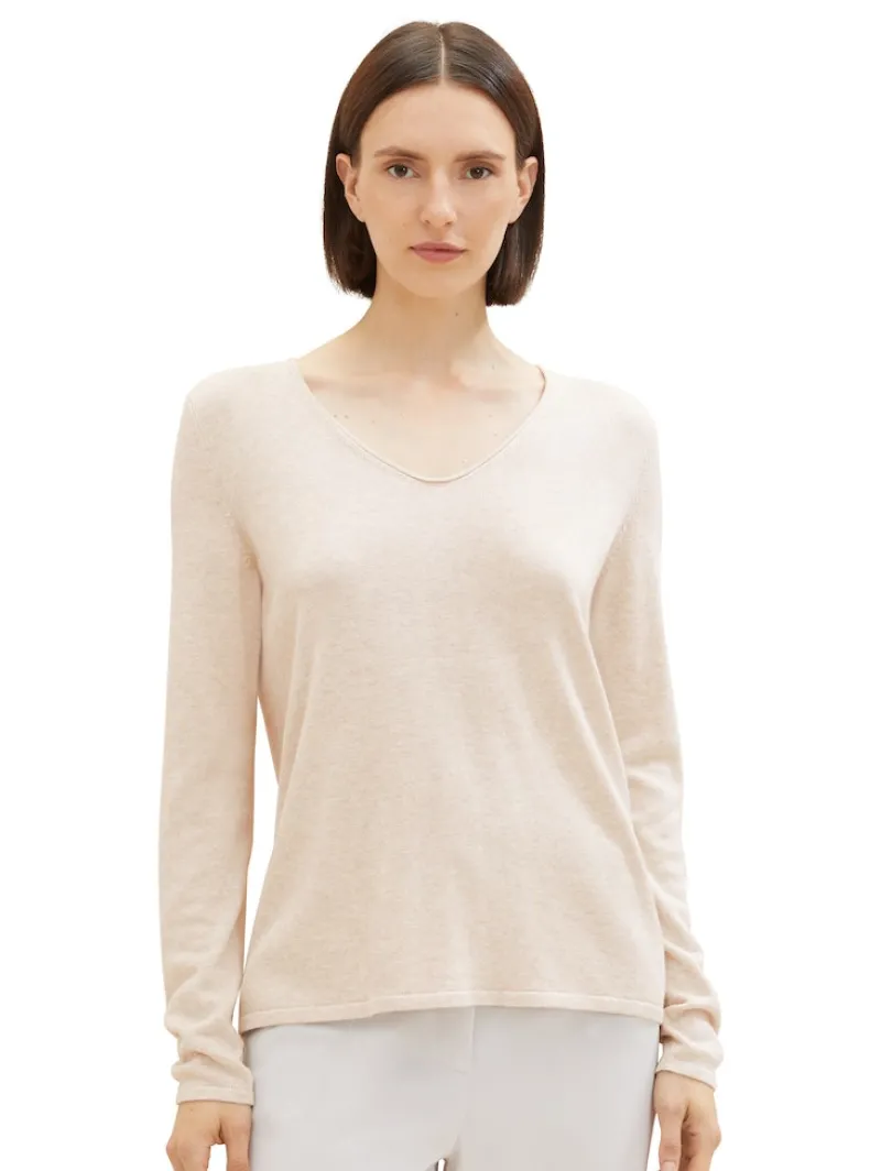 Tom Tailor Pullover & Sweatshirts*Strickpullover mit V-Ausschnitt desert sand melange