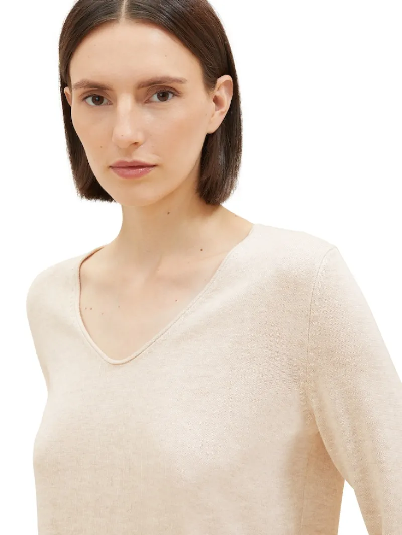 Tom Tailor Pullover & Sweatshirts*Strickpullover mit V-Ausschnitt desert sand melange