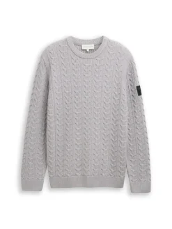 Tom Tailor Pullover & Sweatshirts|Big Boys*Strickpullover mit Zopfmuster grey offwhite plated