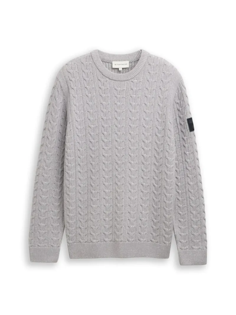 Tom Tailor Pullover & Sweatshirts|Big Boys*Strickpullover mit Zopfmuster grey offwhite plated