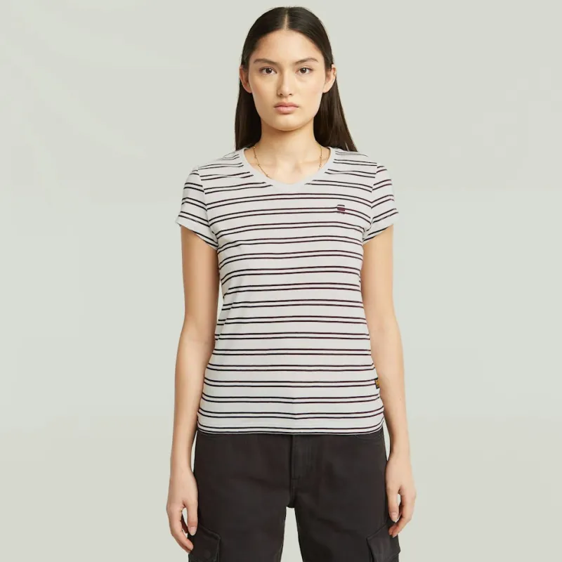 G-star Raw Shirts*Stripe eyben slim v t 2.0 wmn milk-maroon double stripe