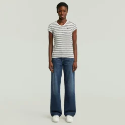 G-star Raw Shirts*Stripe eyben slim v t 2.0 wmn milk-dk black double stripe