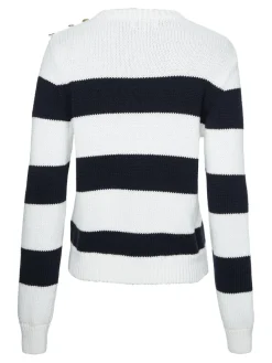 Tommy Hilfiger Pullover & Sweatshirts*STRIPED BUTTON C-NK SWEATER rugby stp horizontal - d sky ecru