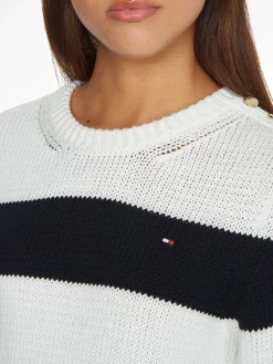 Tommy Hilfiger Pullover & Sweatshirts*STRIPED BUTTON C-NK SWEATER rugby stp horizontal - d sky ecru