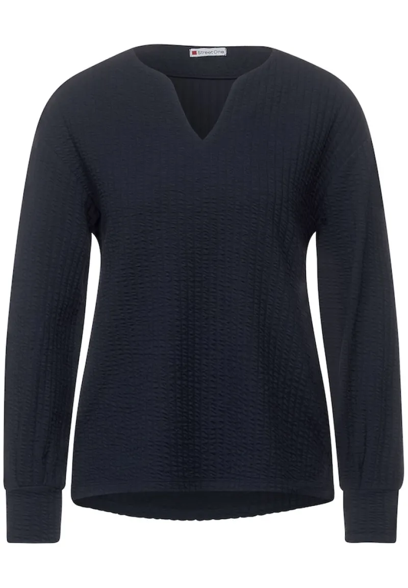 Street One Shirts*Struktur Shirt in Langarm mighty blue