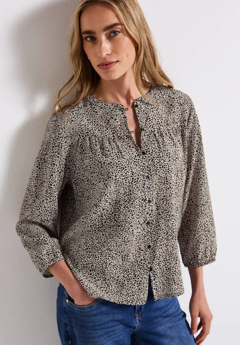 Street One Blusen*Strukturbluse mit Leo-Muster cotton cream