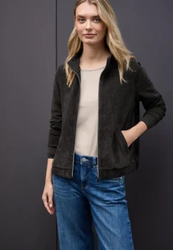 Street One Pullover & Sweatshirts*Strukturjacke mit Zipper darkest brown