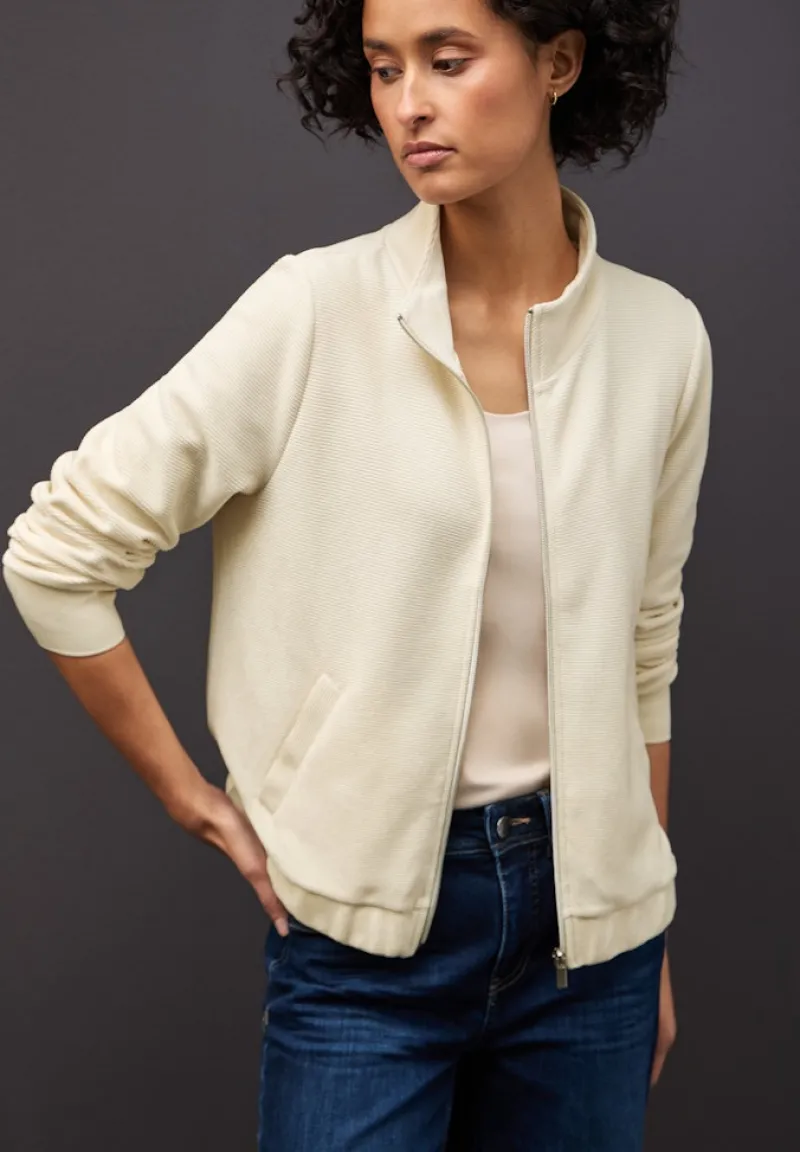 Street One Pullover & Sweatshirts*Strukturjacke mit Zipper soft beige