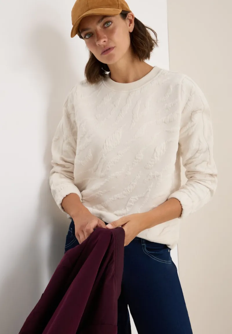 Cecil Pullover & Sweatshirts*Strukturmuster Sweatshirt light beige