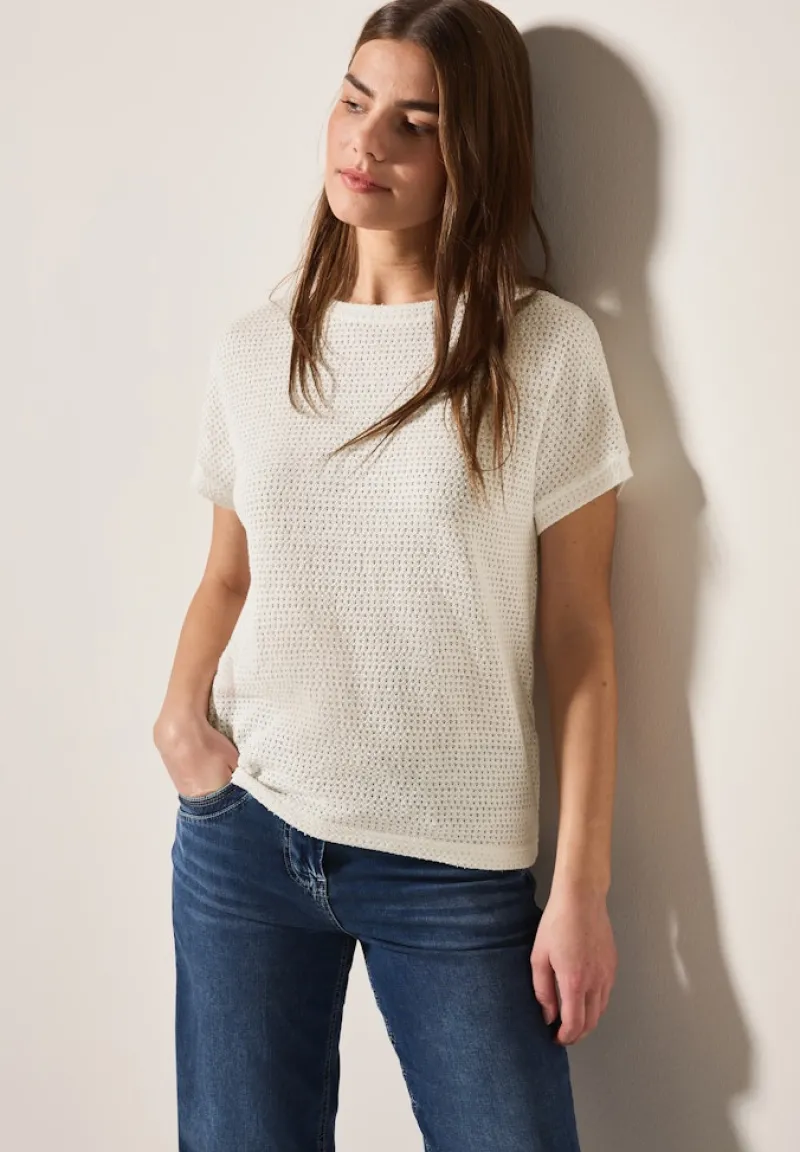 Cecil Shirts*Struktur-T-Shirt vanilla white