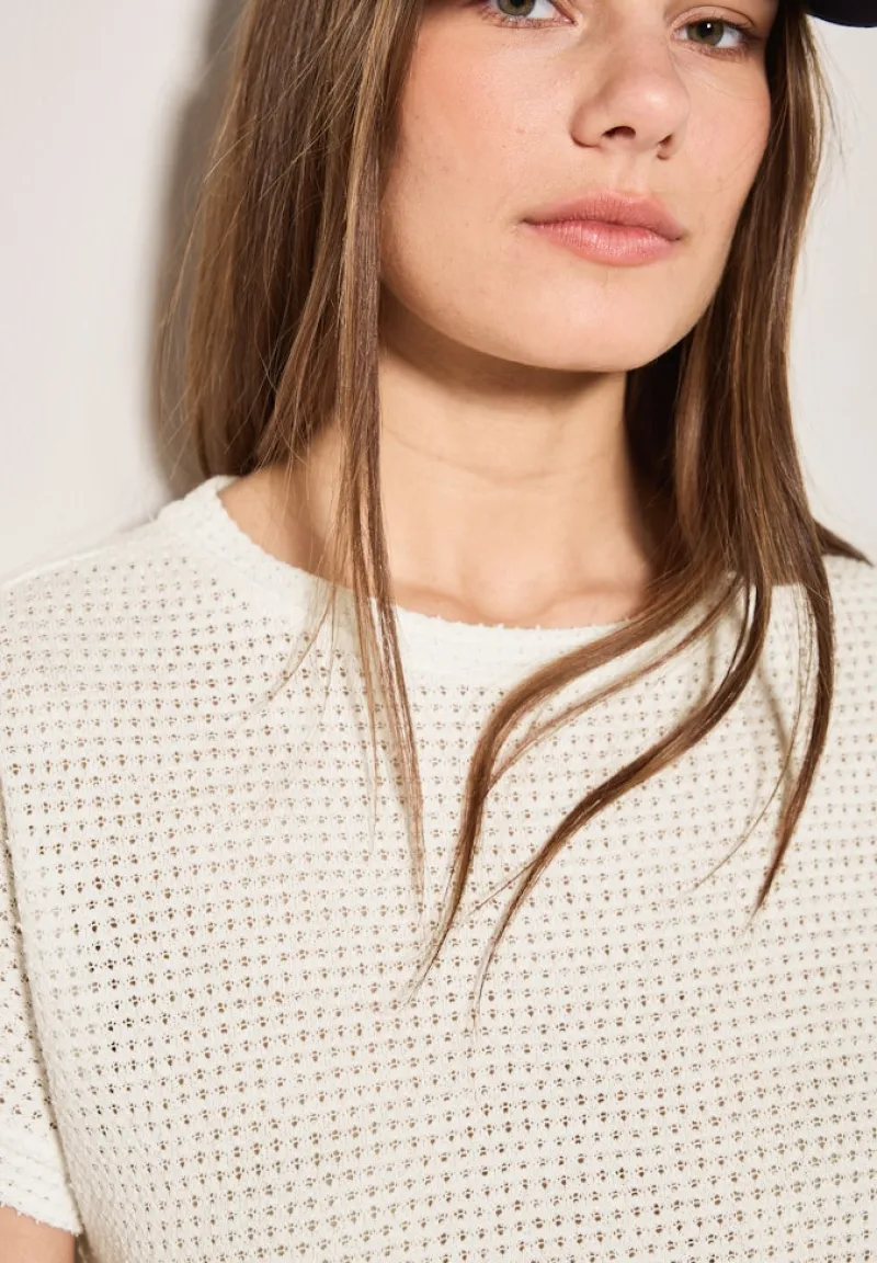 Cecil Shirts*Struktur-T-Shirt vanilla white