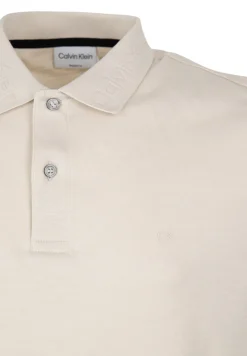 Calvin Klein Shirts*SUPIMA SLUB LOGO COLLAR POLO stony beige