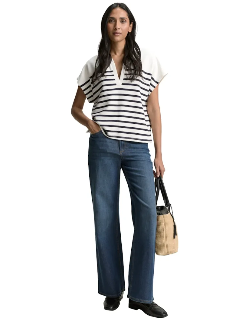 Tom Tailor Pullover & Sweatshirts*Sweatshirt in Polo-Optik offwhite navy stripe