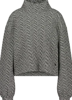 Monari Pullover & Sweatshirts*Sweatshirt mit Fischgrat-Muster schwarz gemustert