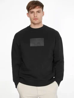 Calvin Klein Pullover & Sweatshirts*TEXTURED LOGO BOX COMFORT CREW ck black