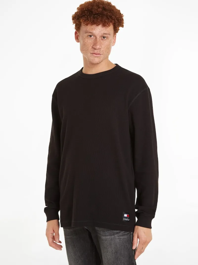 Tommy Jeans Shirts|Big Boys*TJM REG LS WAFFLE TEE Black