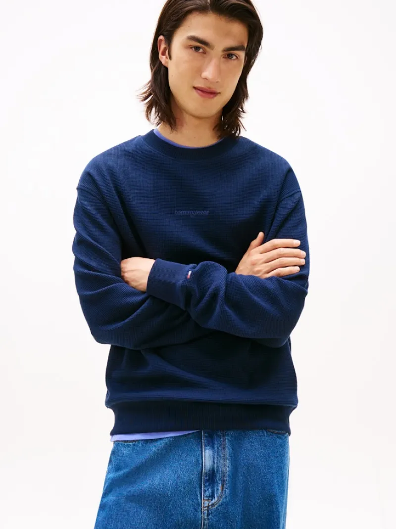 Tommy Jeans Pullover & Sweatshirts|Big Boys*TJM RLX WAFFLE SCRIPT CREW dark night navy
