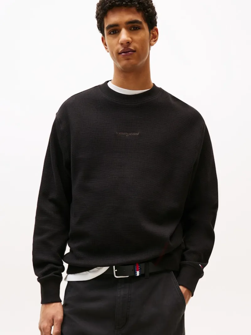 Tommy Jeans Pullover & Sweatshirts|Big Boys*TJM RLX WAFFLE SCRIPT CREW Black