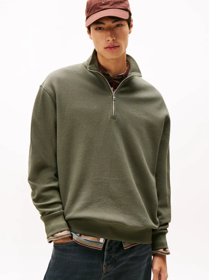 Tommy Jeans Pullover & Sweatshirts*TJM RLX WAFFLE SCRIPT QRTR ZIP pewter green