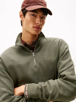 Tommy Jeans Pullover & Sweatshirts*TJM RLX WAFFLE SCRIPT QRTR ZIP pewter green