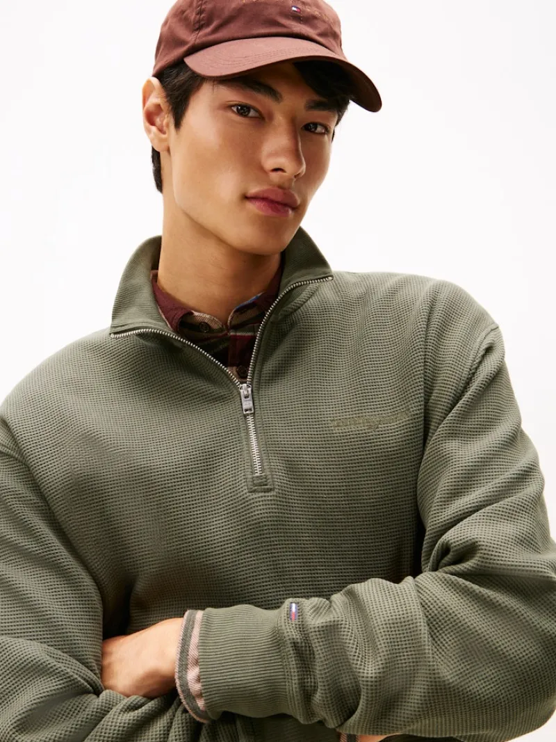 Tommy Jeans Pullover & Sweatshirts*TJM RLX WAFFLE SCRIPT QRTR ZIP pewter green