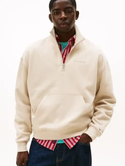 Tommy Jeans Pullover & Sweatshirts*TJM 90S SCRIPT RIB FLEECE QZ gulf sand